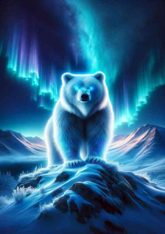 Powerful Bear fur shimmering with frosty white and icy blue hues | Poster