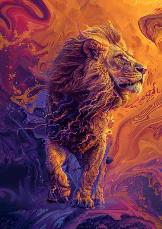 Purple and orange majestic Lion | Poster