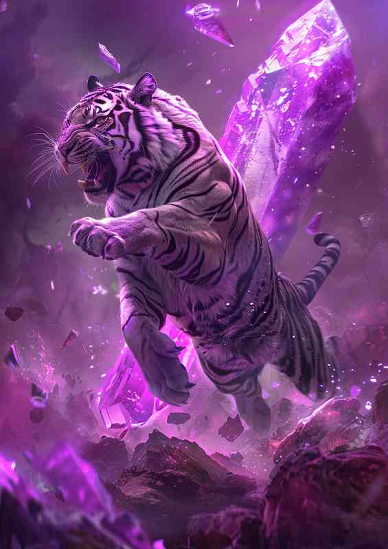 Purple tiger leaping up | Di-Bond