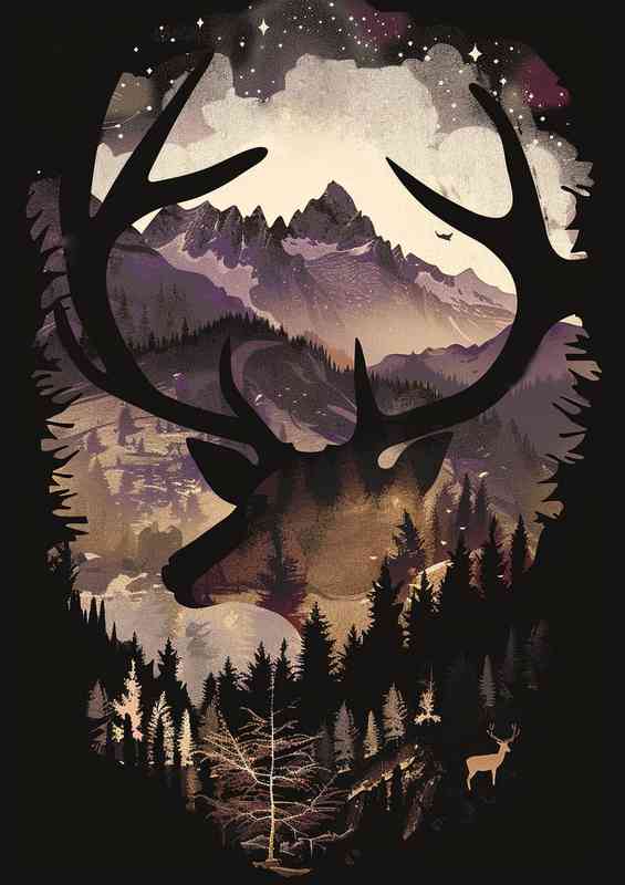 Silhouette of a Deer in the woods | Poster
