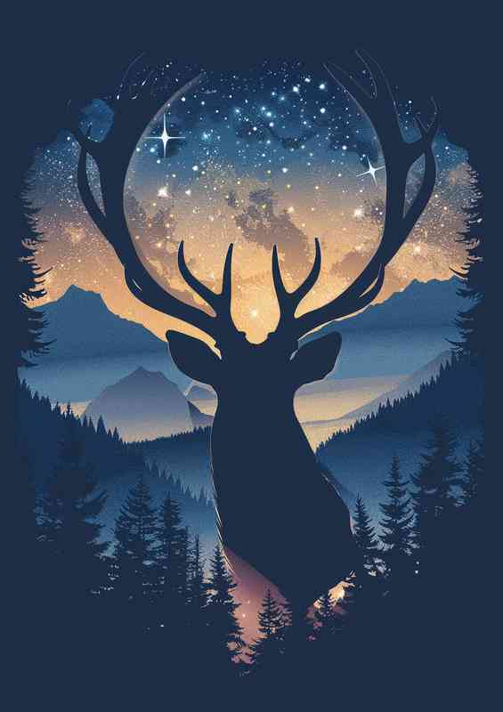 Silhouette of deer at night | Poster