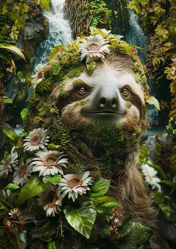 Sloth foliage flowers and waterfalls | Di-Bond