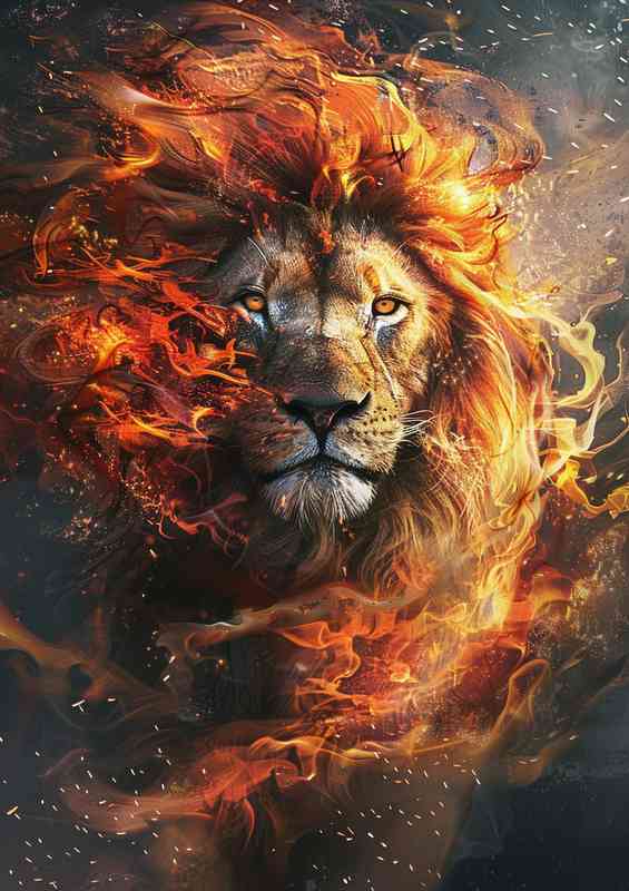 The lion is in flames in the fire | Di-Bond
