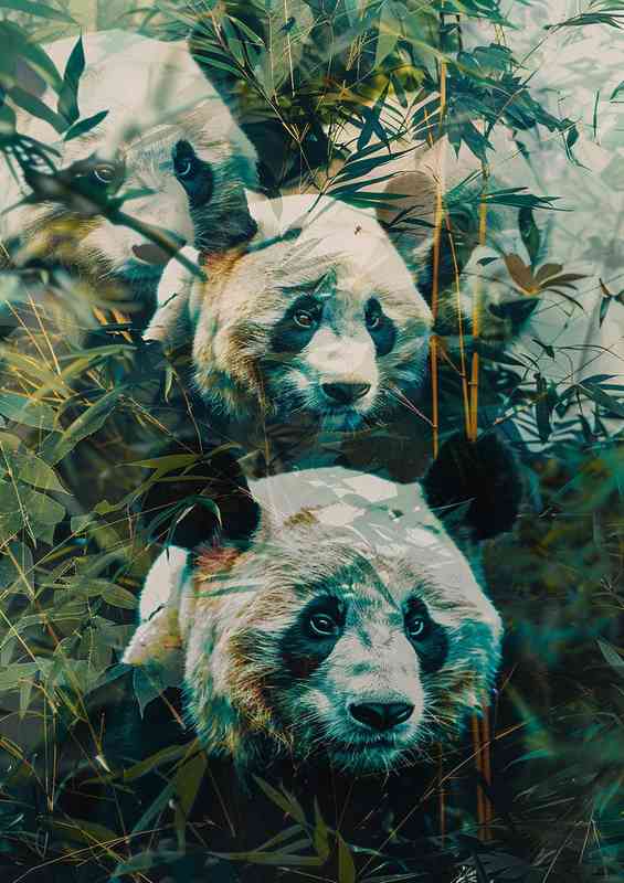 Three Pandas in the jungle | Di-Bond