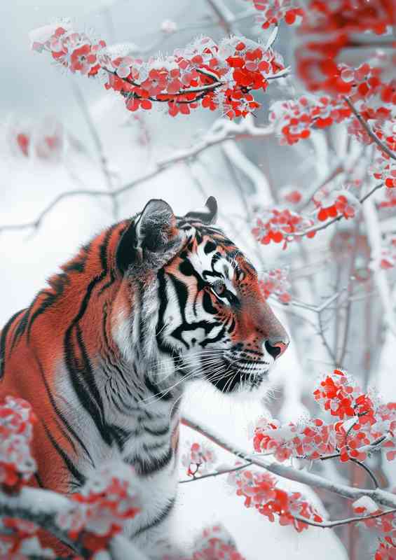 Tiger standing in front of blossom tree | Di-Bond