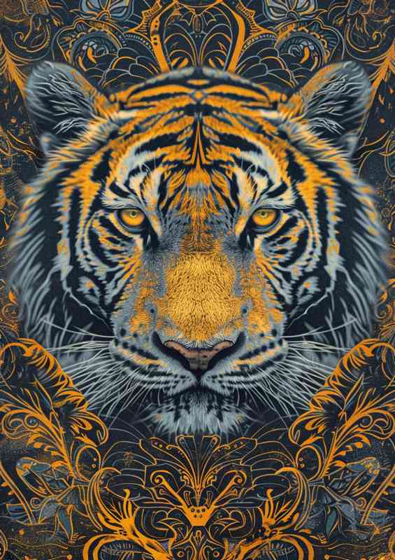 Tigers head with golden and yellow hues | Canvas