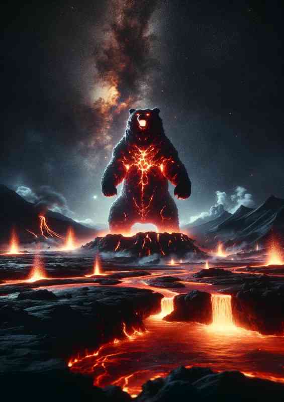 Towering lava Bear standing amidst erupting geysers | Di-Bond