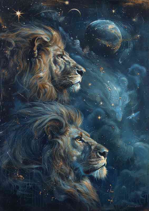 Two Lions with stars and planets | Di-Bond