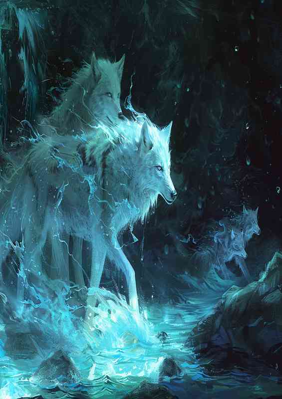 White Wolfs in darkness | Canvas