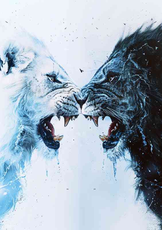 White and black Tigers facing off | Poster