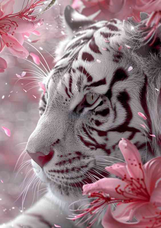 White cat pink flower | Canvas