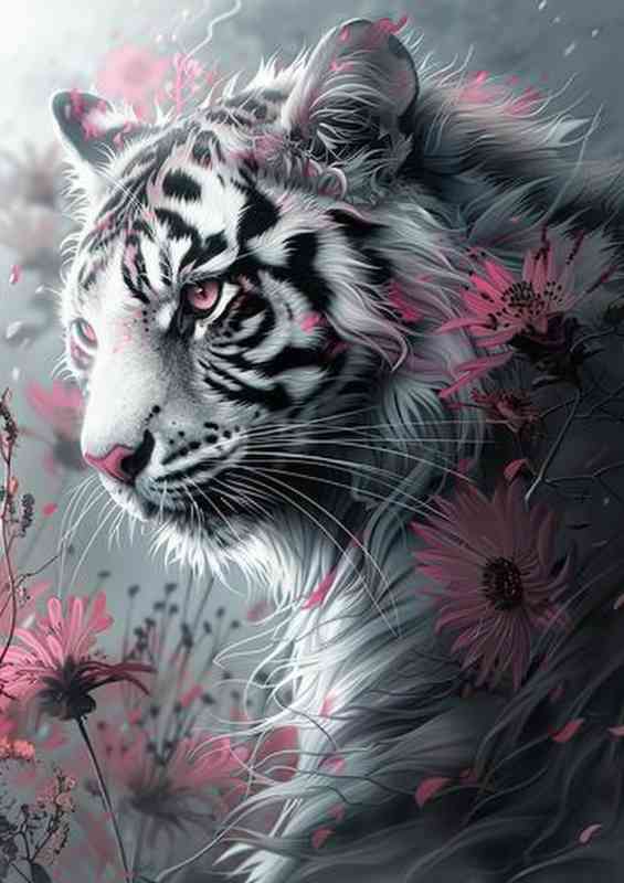 White cat pink flower Tiger | Di-Bond