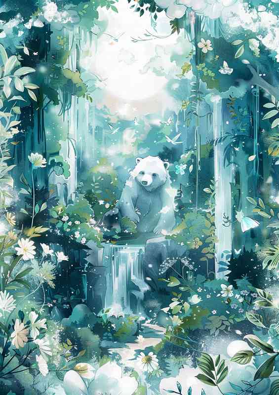 White wimsical bear in the woods | Di-Bond