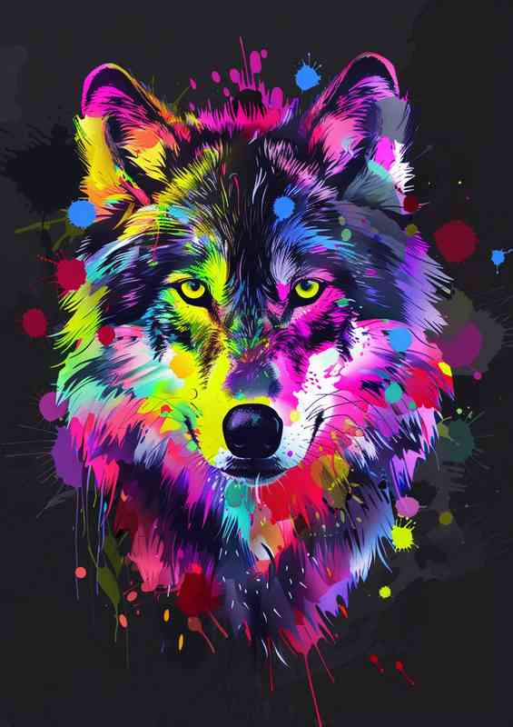 Wolf head with splashed art | Di-Bond