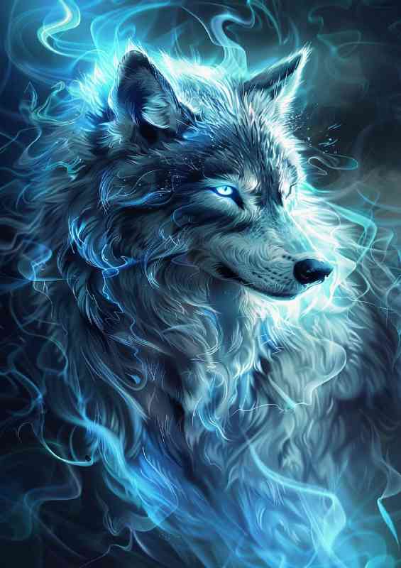 Wolf white glowing eyes blue and silver fur | Metal Poster