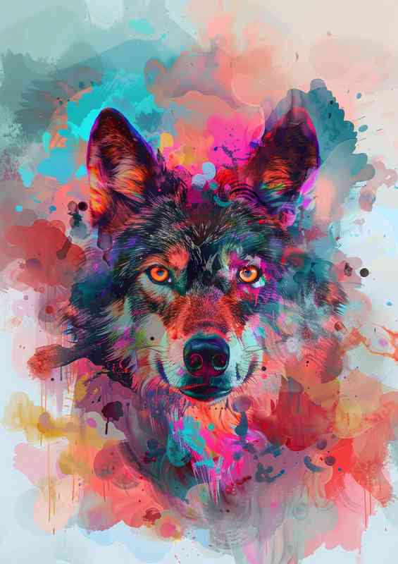 Wolf with big eyes clouds colourful | Canvas