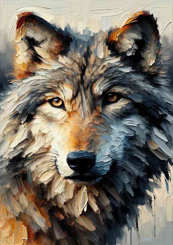 Wolfs face using a heavy palette knife technique | Canvas