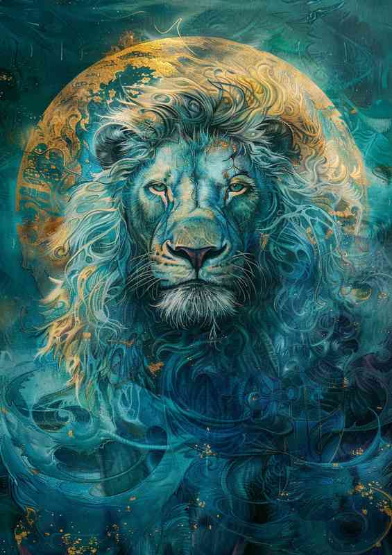 full moon and blue Lion | Poster