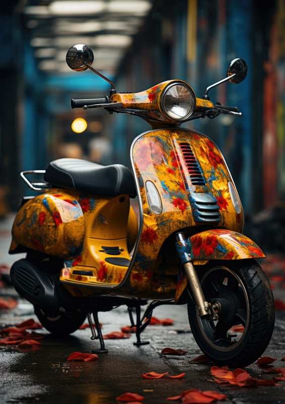 Multi coloured scooter splashed art | Metal Poster