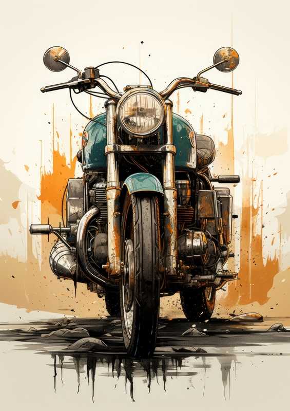 Retro style motor bike in blue | Di-Bond