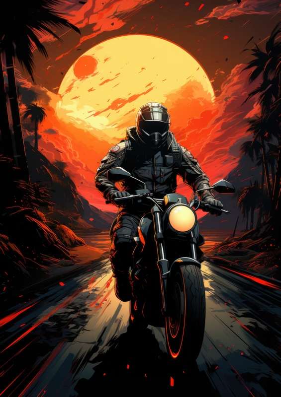 Riding down the sunset on a bike | Canvas