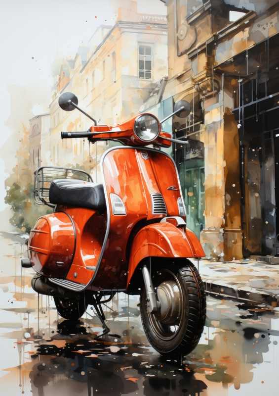The little red Lambretta in watercolour | Canvas