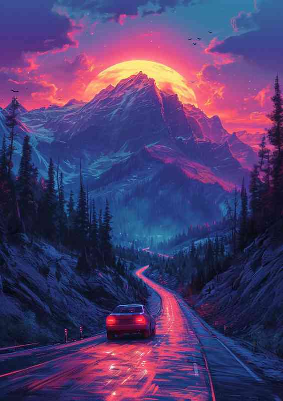 Car on the rocky mountain road | Poster
