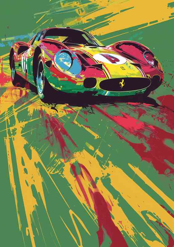 Ferrari Le Mans race car multi coloured | Metal Poster