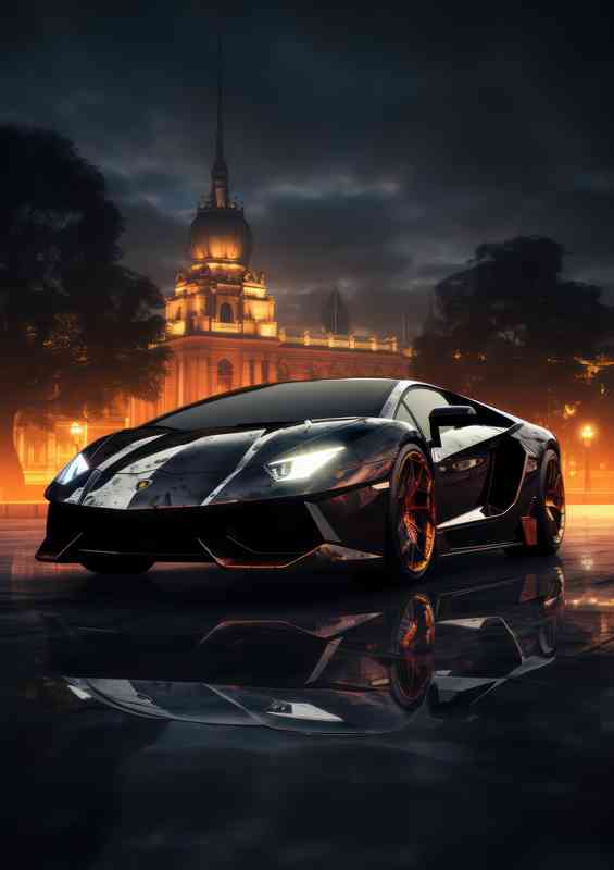 Lamborghini at night in black | Canvas