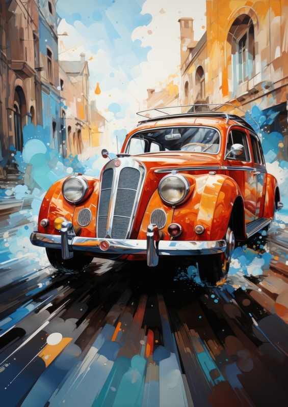 Orange old school car painted style | Poster