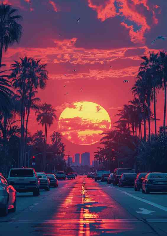 Orange sunset driving down the strip | Poster