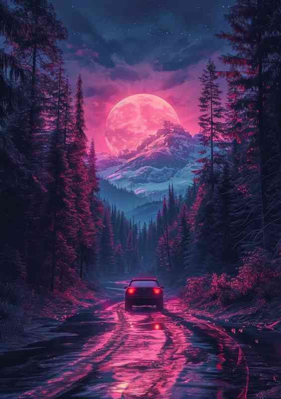 Purple sunset driving on the road | Poster