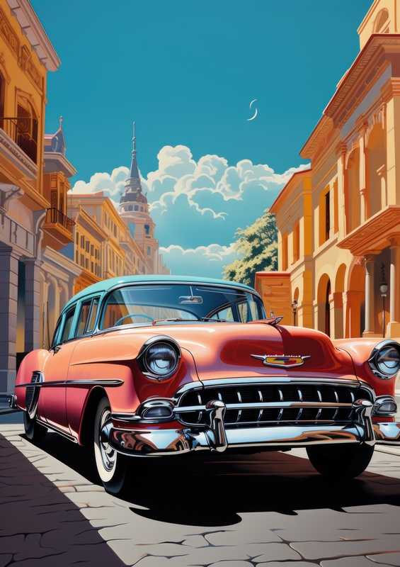 The Pink Cadilac on the road | Canvas
