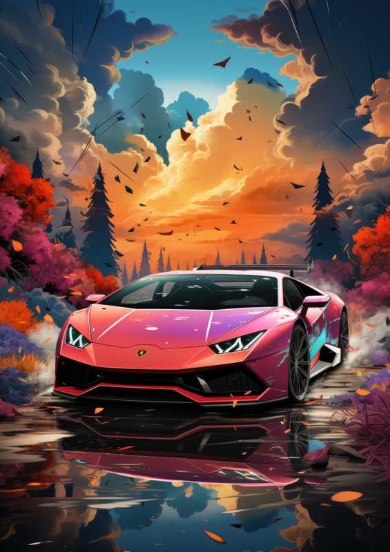 The Pink Lambo street art style | Metal Poster