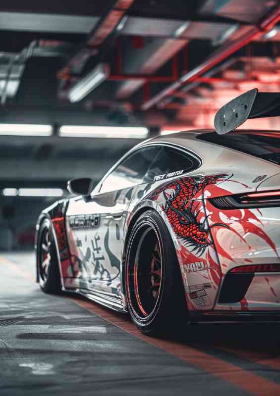 White Porsche widebody with Japanese style | Poster