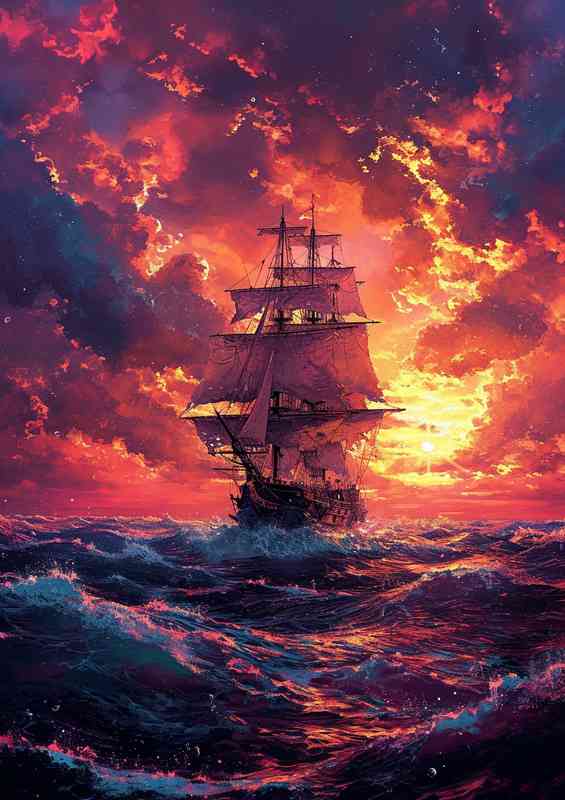Pirate ship and rough seas | Poster