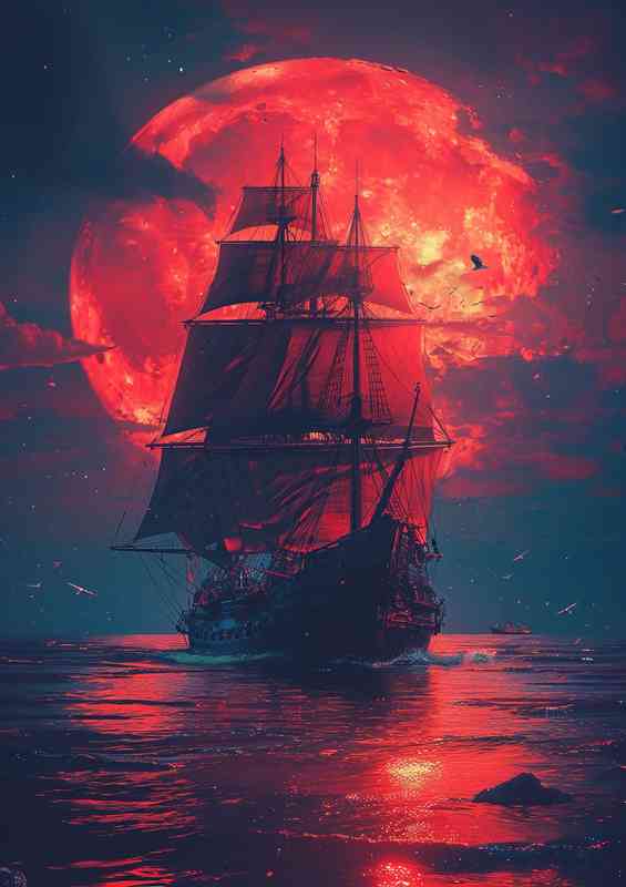 Pirate ship under the moonlit sky | Poster