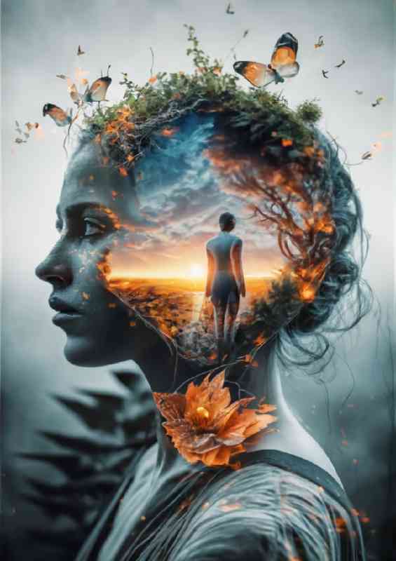 Double exposure lady and the flowers | Canvas