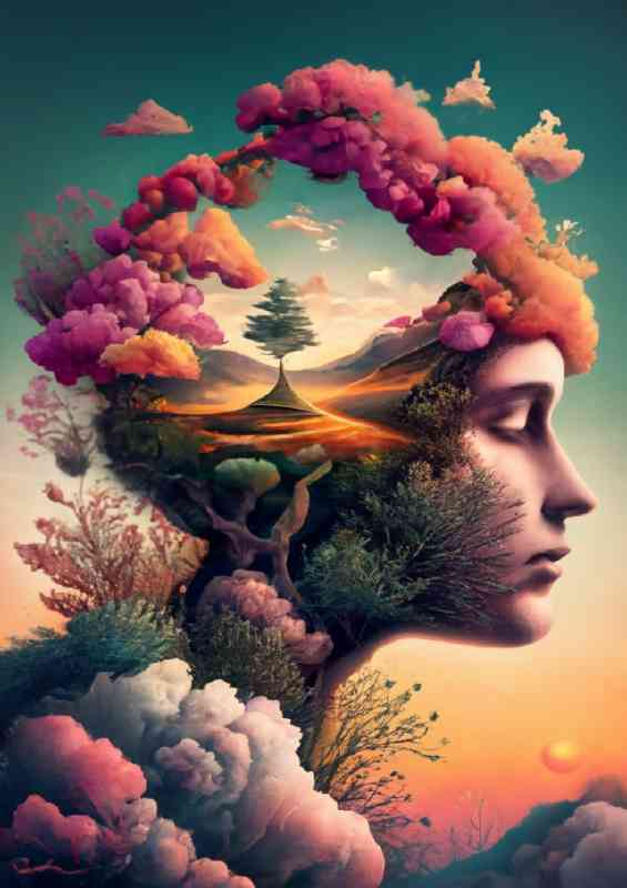 Lady wild flowers double exposure | Canvas