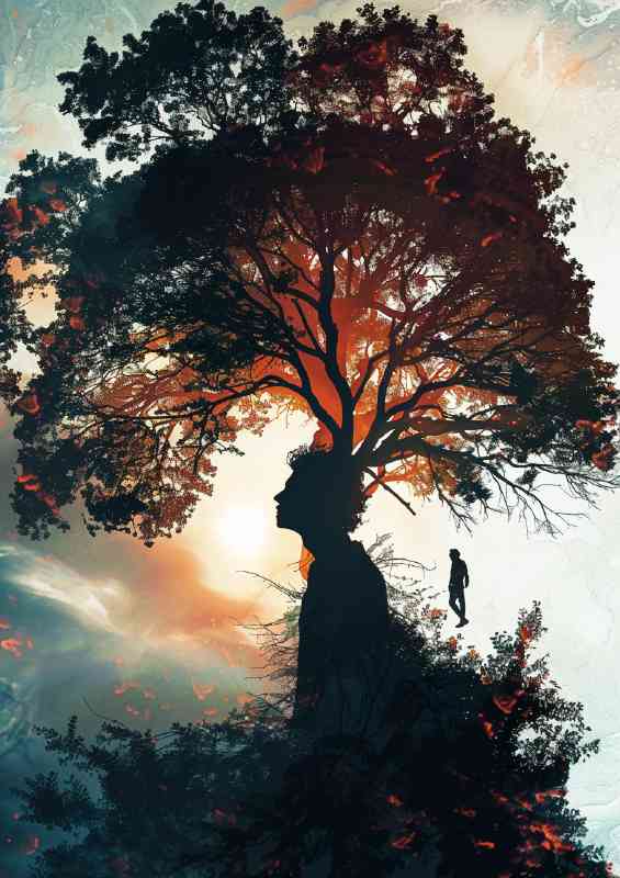 Silhouette with trees and person | Canvas