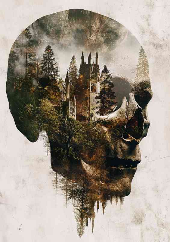 Skull heand and a forest double exposure | Di-Bond