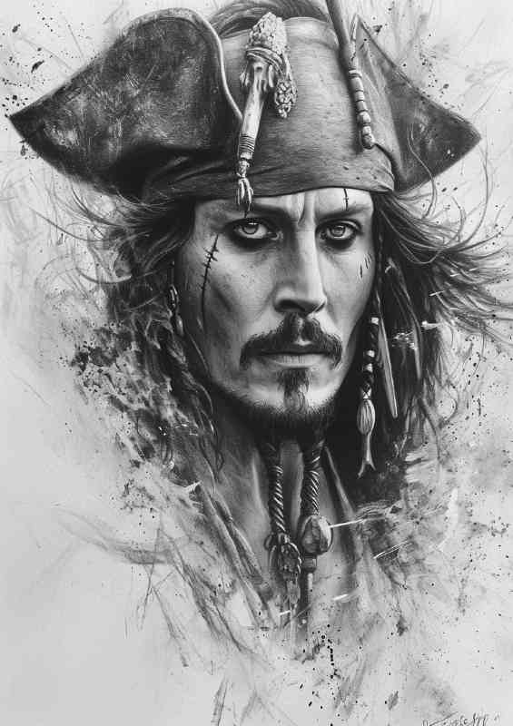 Captain Jack doodle pencil drawing art | Poster