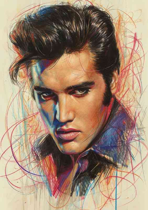 Elvis Presley mixed colour doodle pencil | Poster