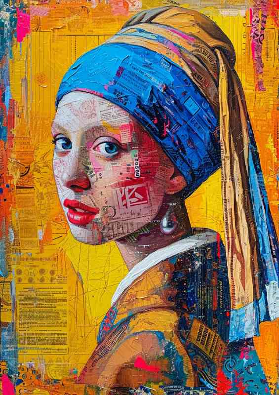 Girl with a pearl earring newspaper art | Poster