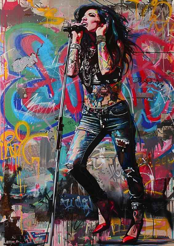 Amy Winehouse singing in a graffiti style art | Di-Bond