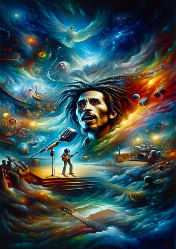 Bob Marley singing on stage surrealisum | Di-Bond