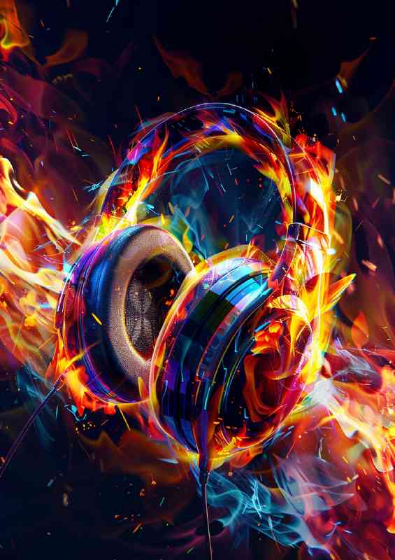 Colorful dj headphone with fiery colors | Metal Poster