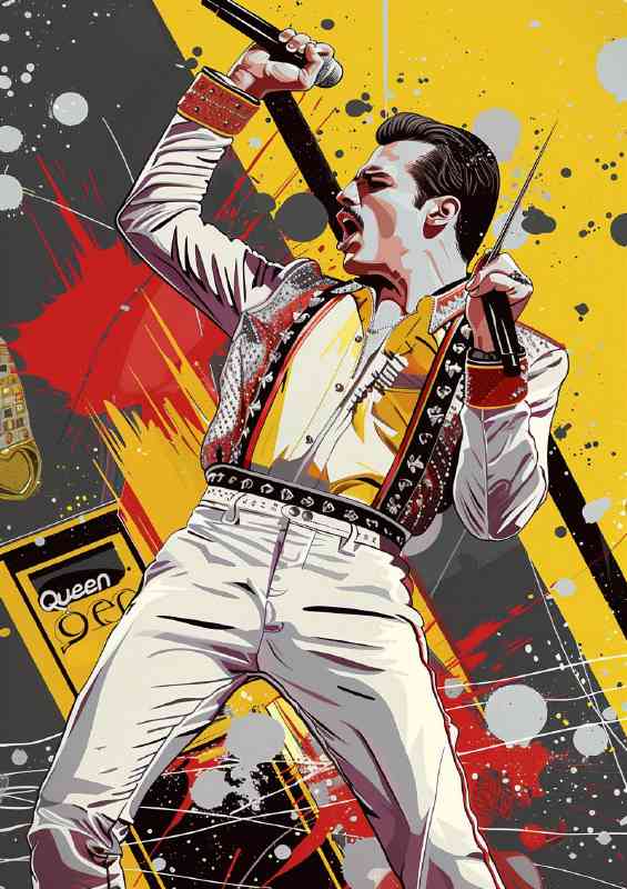 Freddy Mercury full body holding microphone | Metal Poster