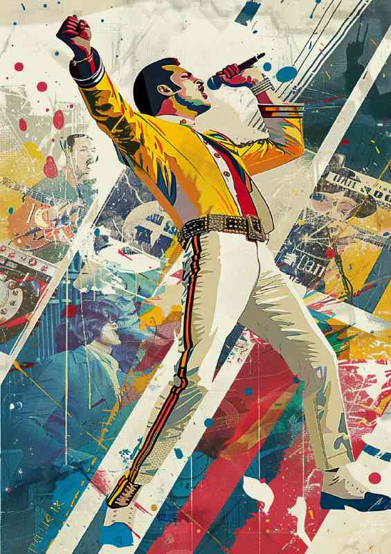 Freddy Mercury in white and yellow pop style | Poster