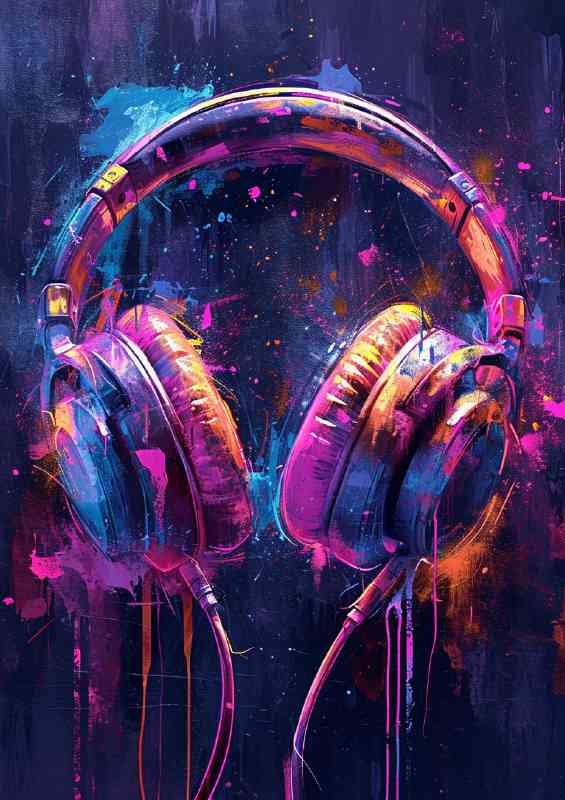 Pair of brightly colored headphones purples | Poster